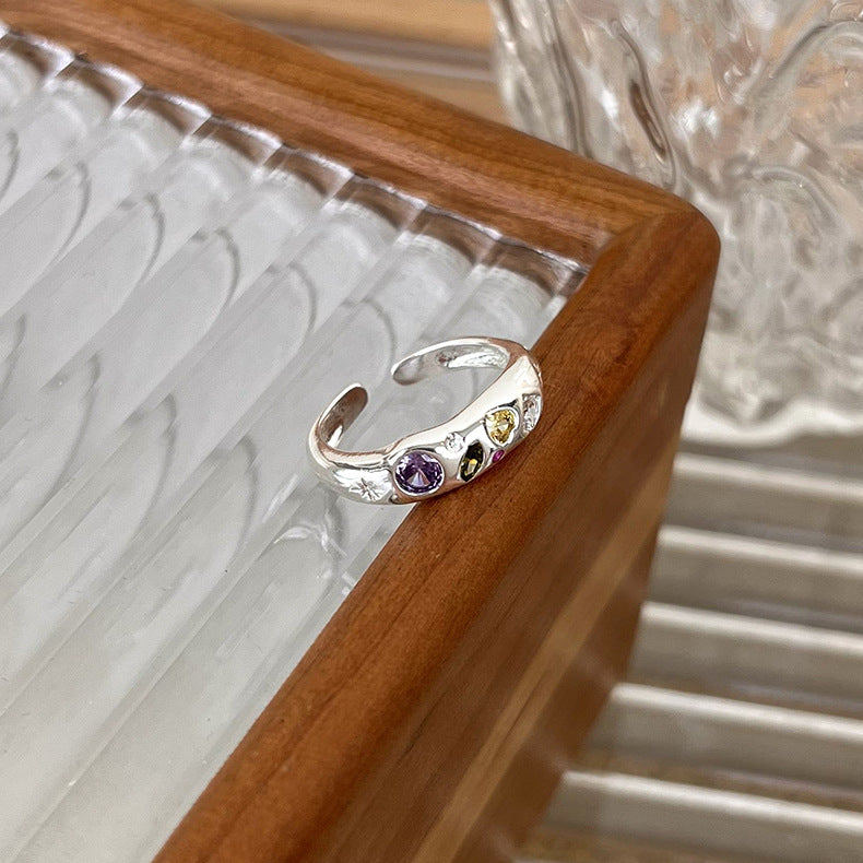 Irregular Matte Color Heart-Shaped Zircon Ring Cn0305