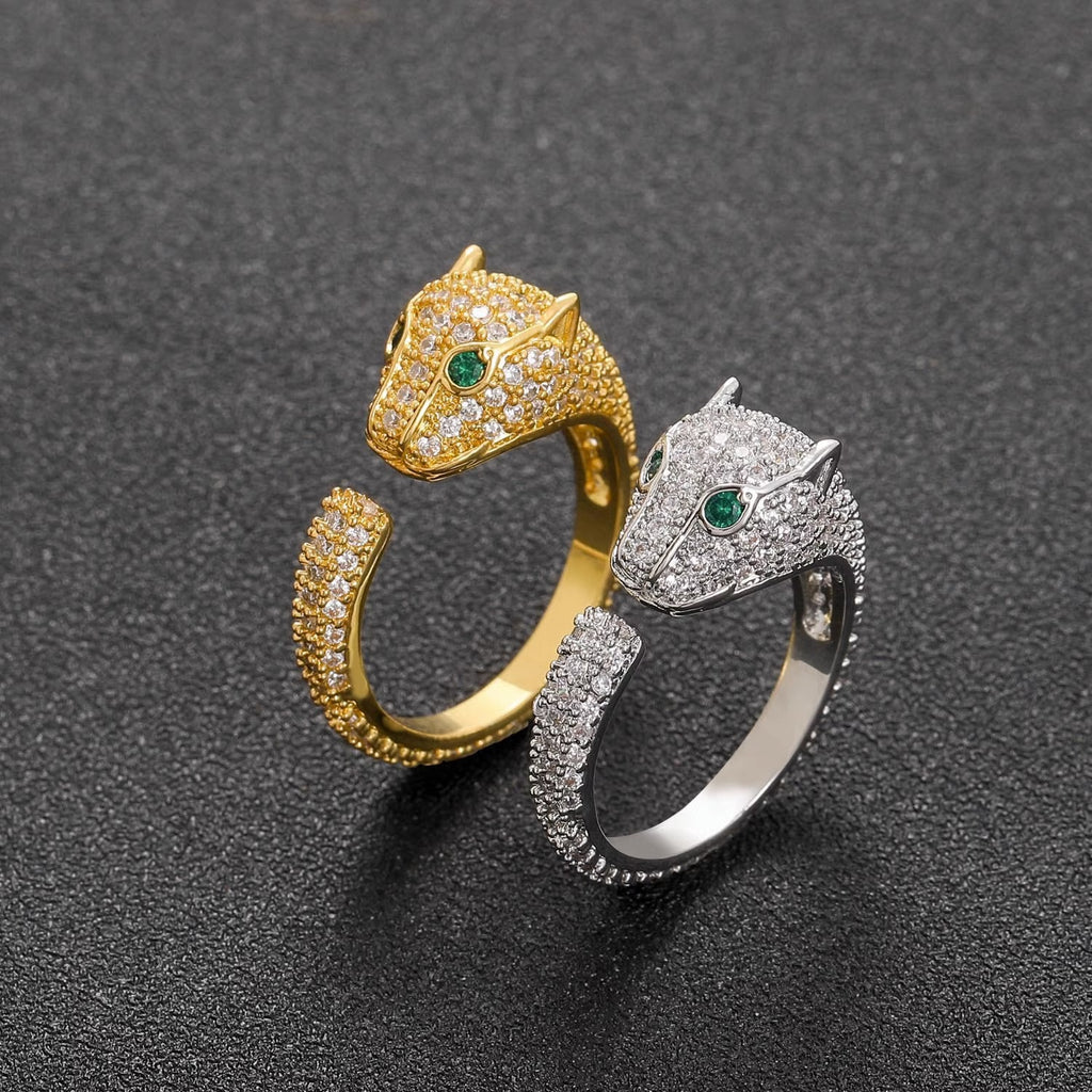 Leopard Head Full Diamond Open Index Ring Cn440