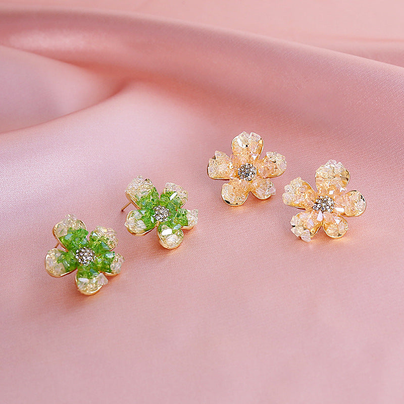 Full Diamond Flower 925 Silver Pin Earrings Cn546