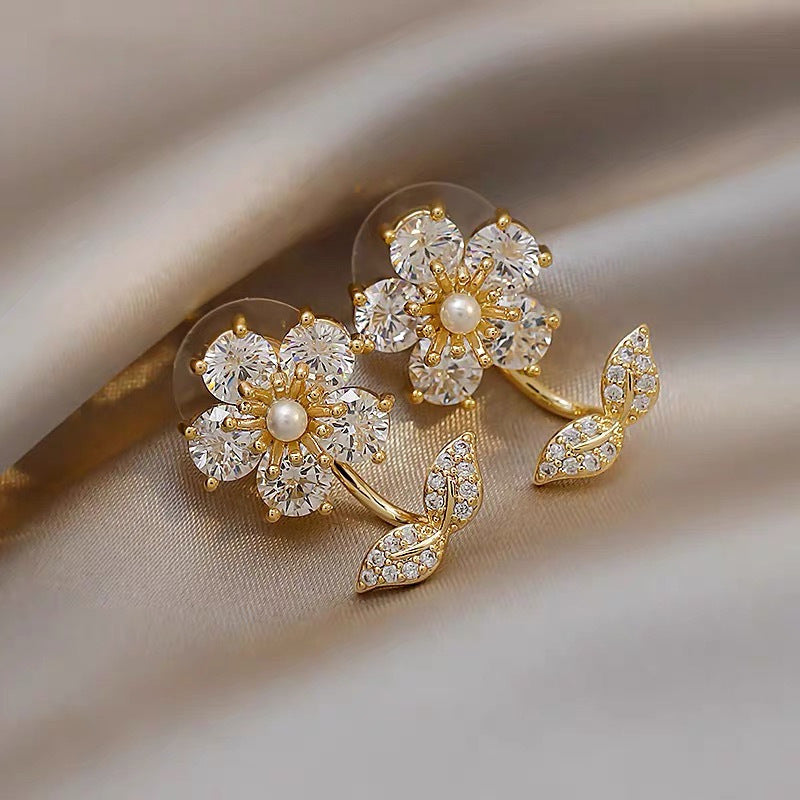 Zircon Flower Earrings Crystal Petal Stud Earrings One Style for Dual-Wear Earrings Cn467
