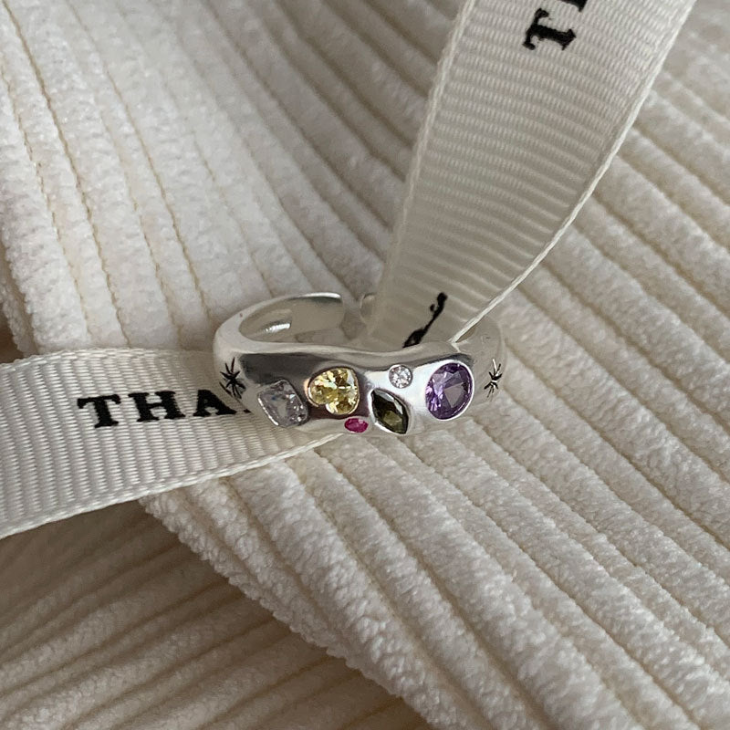 Rainbow Color Zircon Ring Opening Adjustable Ring Cn0304