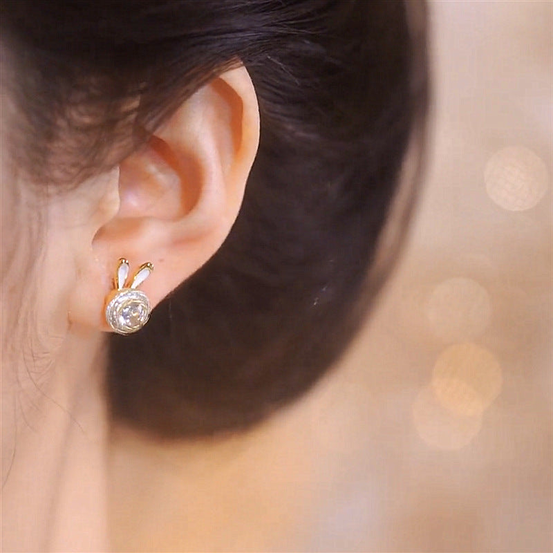 Rhinestone Rabbit Stud Earrings Cn0099