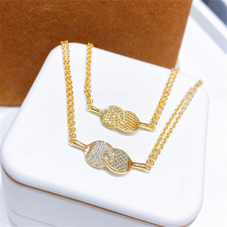 Table Tennis Racket Necklace Female Copper Gold-Plated Pendant Clavicle Chain Cn494