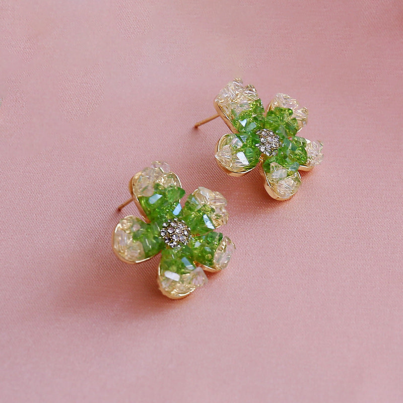 Full Diamond Flower 925 Silver Pin Earrings Cn546
