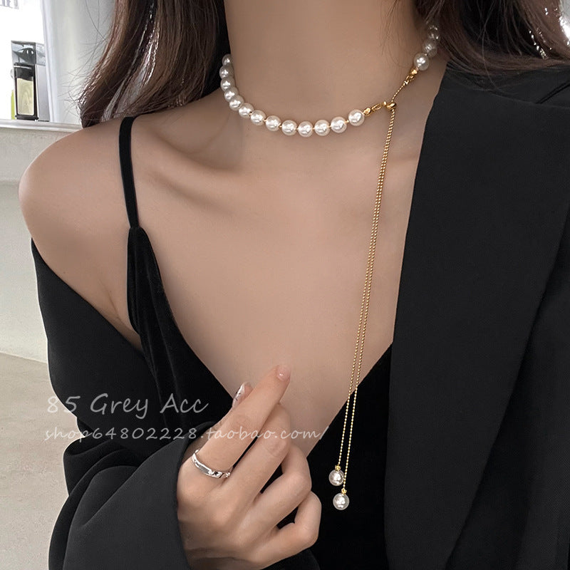 Pull-out Adjustable Long Pearl Necklace Cn534