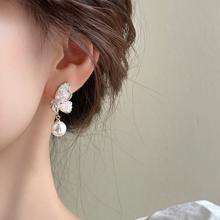 Zircon Pearl Crystal Butterfly Studs Cn362