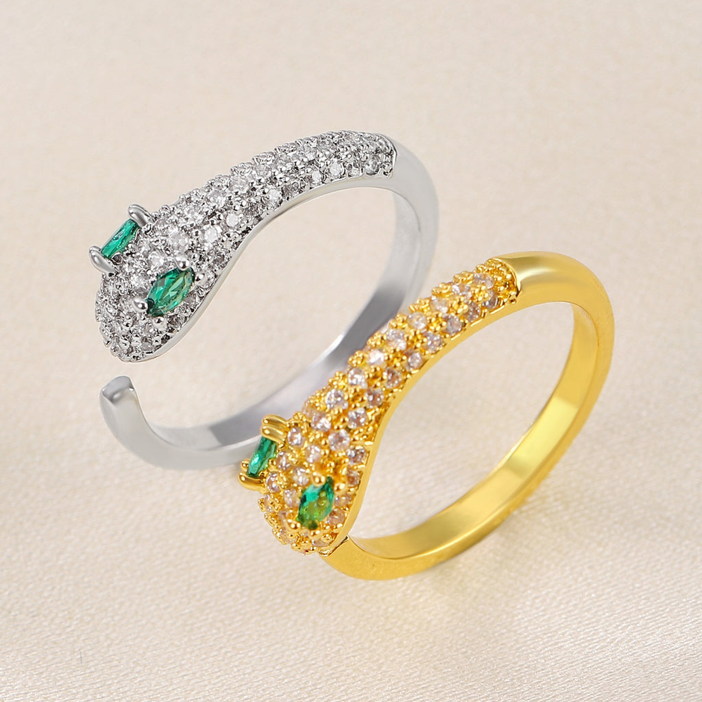 Zirconium-Inlaid Snake Ring Index Finger Tail Ring Open Ring Cn446