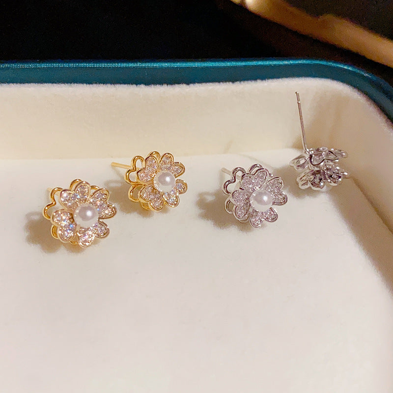 Zircon Rotating Flower Stud Earrings Cn0098