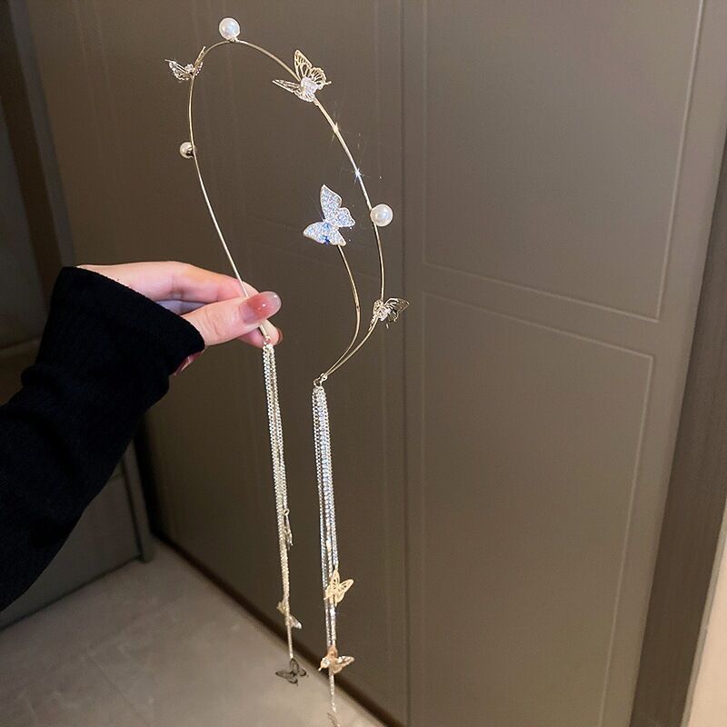 Crystal Butterfly Rhinestone Tassel Headband Cn0244