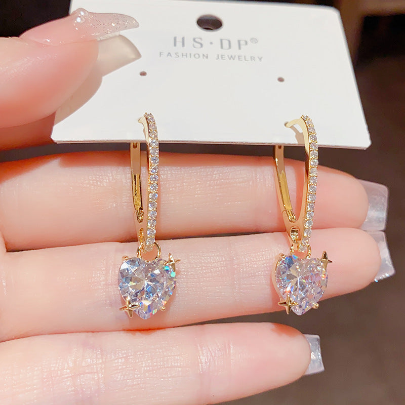 Heart-Shaped Zircon Ear Clip Trendy Earrings Cn437