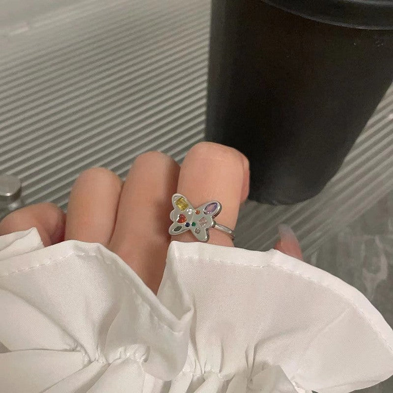 Rainbow Color Zircon Ring Opening Adjustable Ring Cn0304