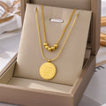 Double-Layer Titanium Steel Necklace round Bead Pendant Cn0287