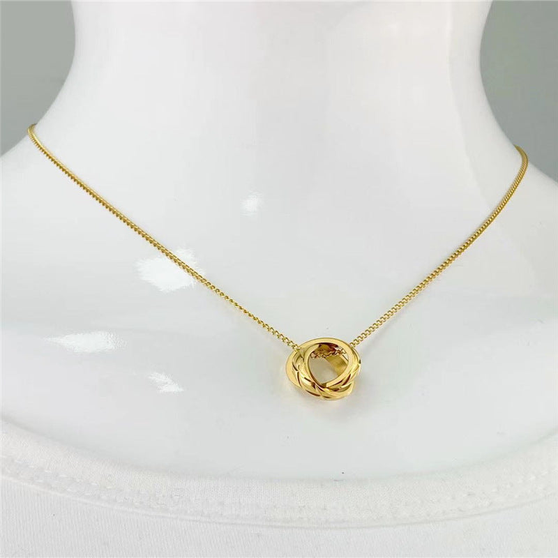 Metal Double Circle Titanium Steel Pendant Necklace Cn0247