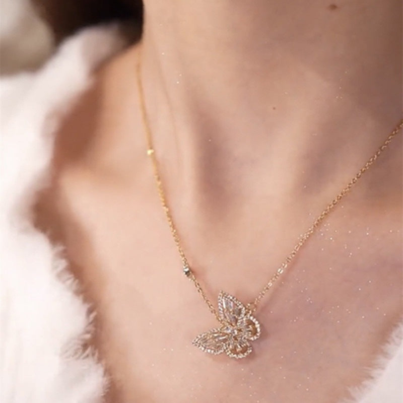 Vòng cổ mặt dây chuyền hình bướm đính đá Zircon siêu nhỏ cn363