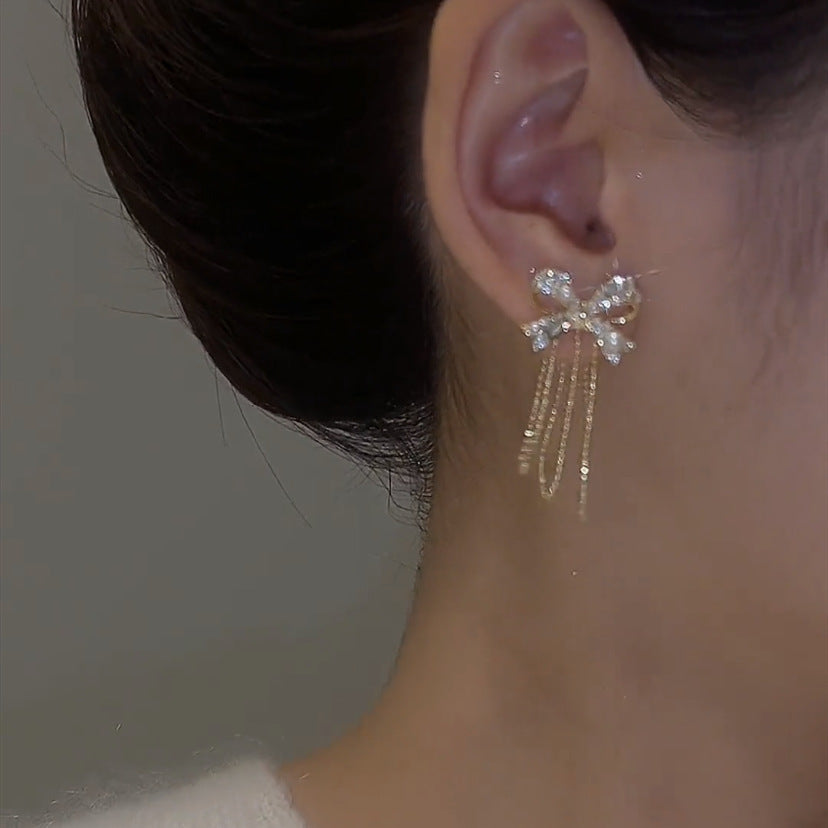 Long Fringe Bow Earrings Cn514