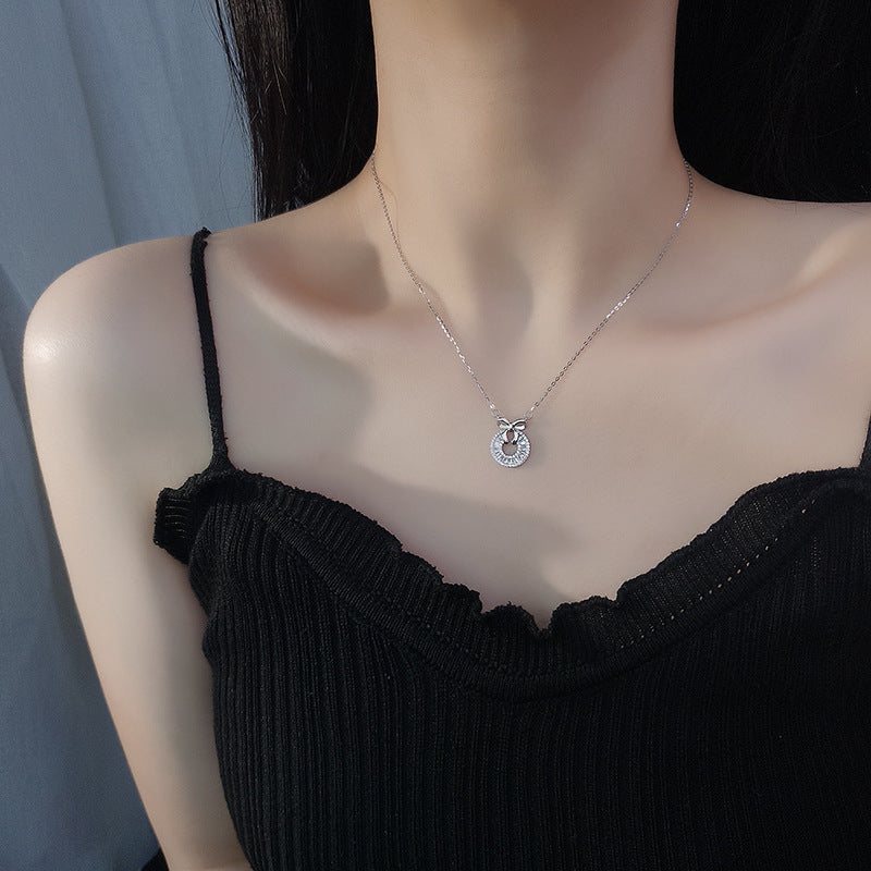 S925 Sterling Silver Diamond Ring Bow Necklace Cn448