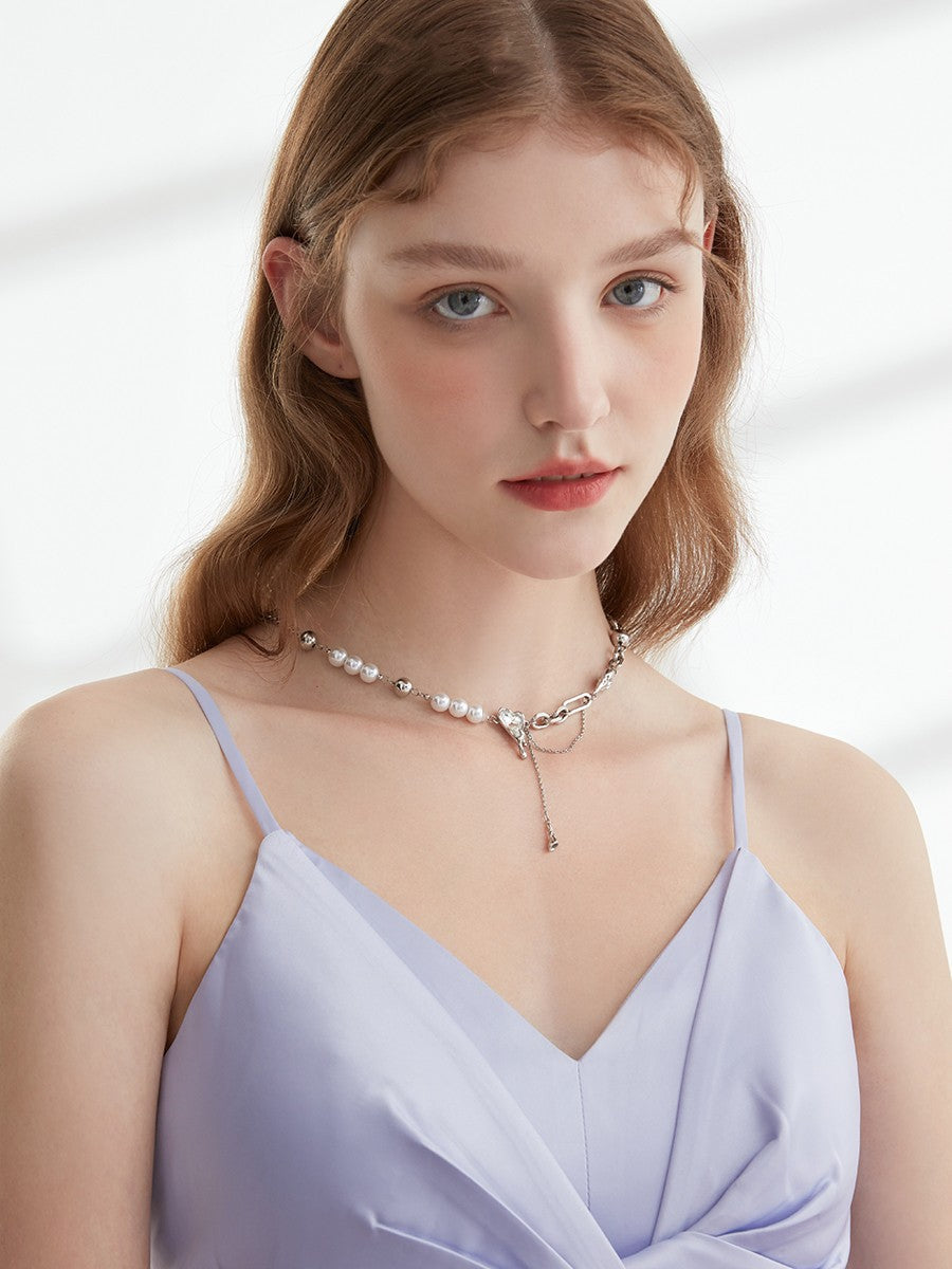 Snow Heart Stitching Titanium Steel Necklace Female Cn525