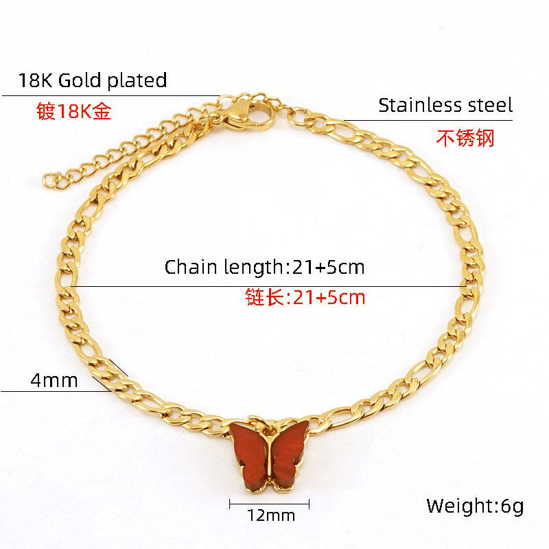 Fashion stainless steel butterfly anklet women's simple 18K titanium steel anklet