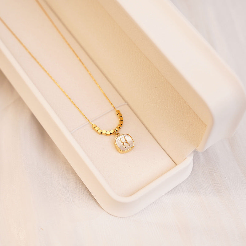 Small Square Fritillary H Letter Pendant Titanium Steel Necklace Cn0279