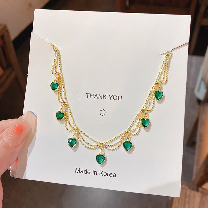 Emerald Heart-Shaped Zircon Necklace Cn0088