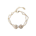 Colorful Rhinestone Bowknot Double Layer Natural Freshwater Pearl Bracelet Cn540
