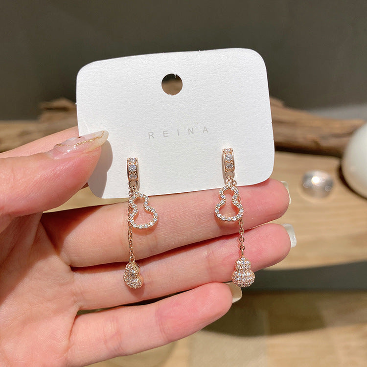 Gold Gourd Earrings Tassel Long Zircon Earrings Cn485