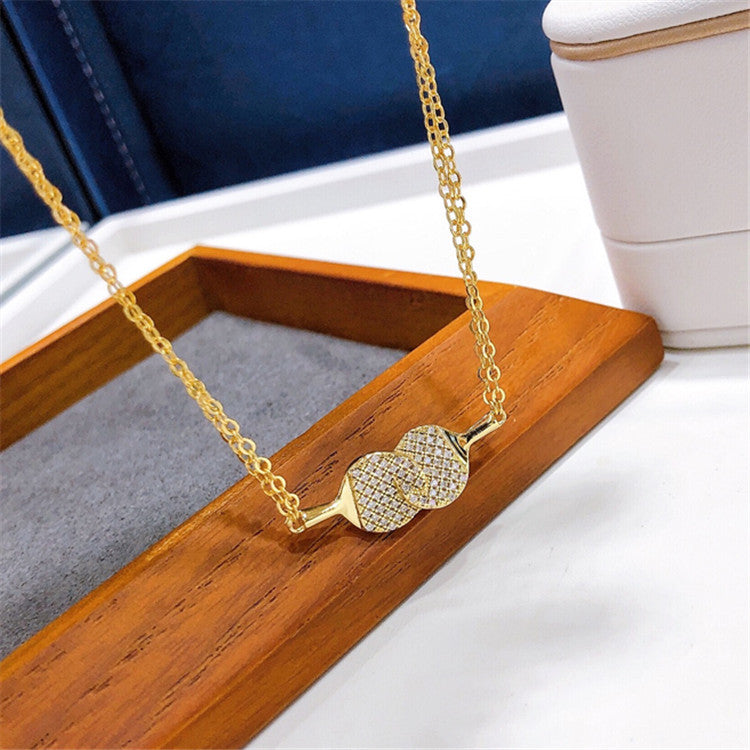 Table Tennis Racket Necklace Female Copper Gold-Plated Pendant Clavicle Chain Cn494