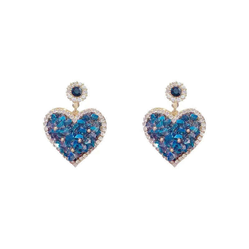 Geometric Crystal Shiny Big Heart Stud Earrings Cn456