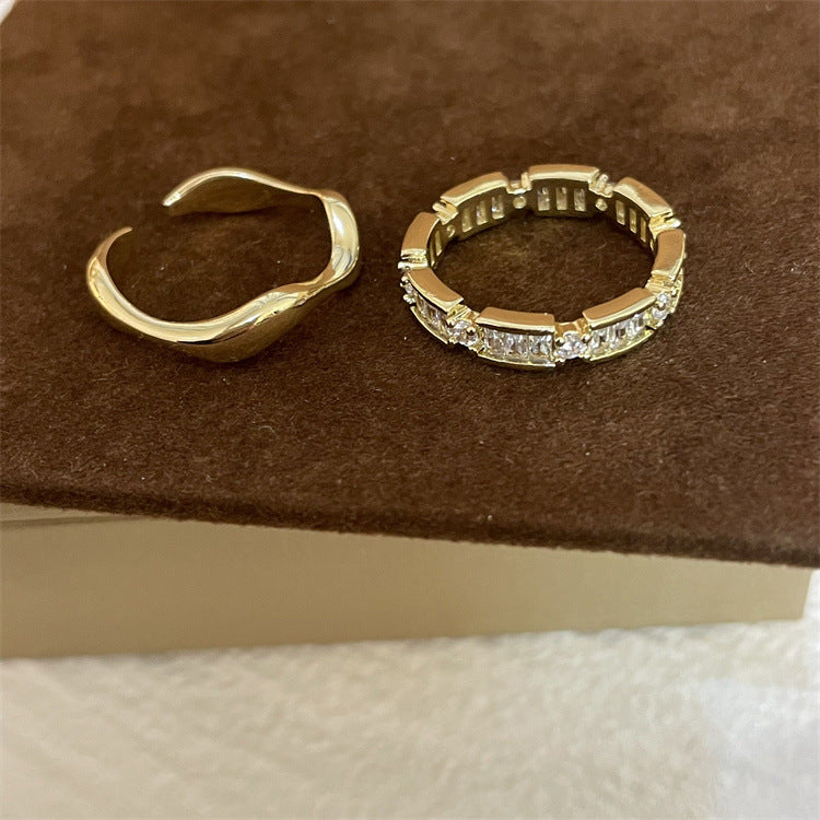 Irregular Wave Ring Ornament Set Gold-Plated Micro Inlaid Zircon Open Ring Cn475