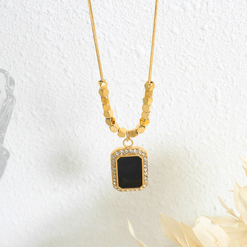Black Square Plate Jeweled Pendant Geometric Small Square Necklace Cn0285
