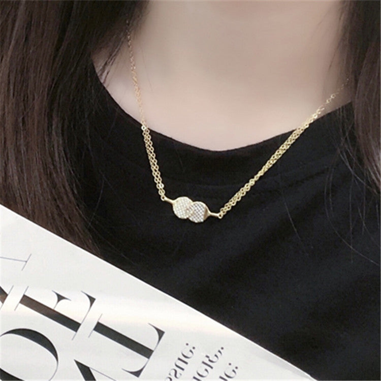 Table Tennis Racket Necklace Female Copper Gold-Plated Pendant Clavicle Chain Cn494