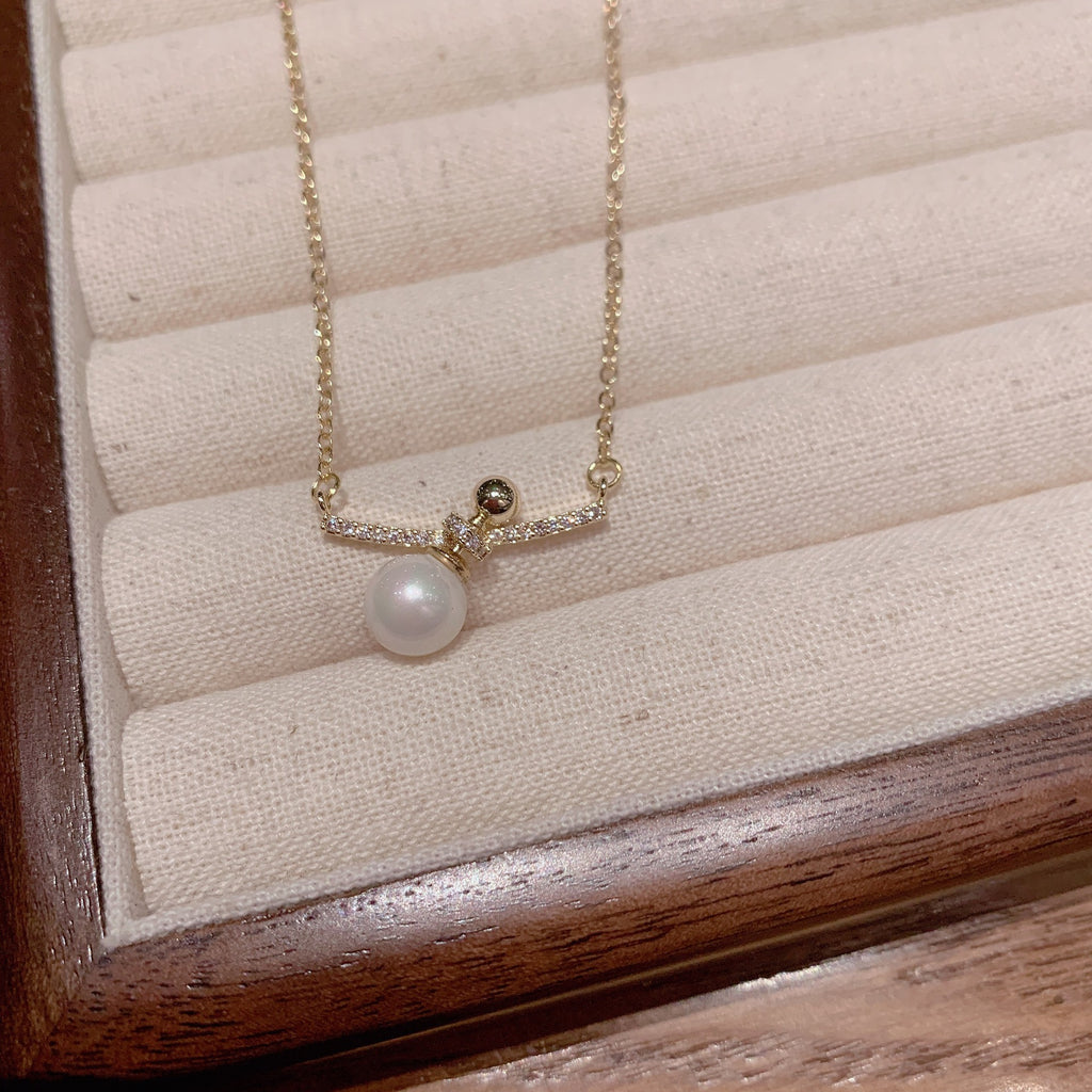 Simple Personality Unique Pearl Necklace Detachable Small Copper Beads Clavicle Chain Cn471