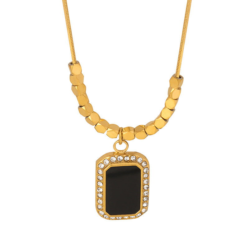 Black Square Plate Jeweled Pendant Geometric Small Square Necklace Cn0285