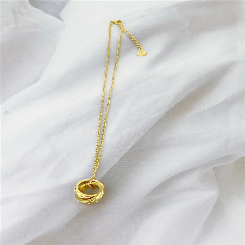 Metal Double Circle Titanium Steel Pendant Necklace Cn0247