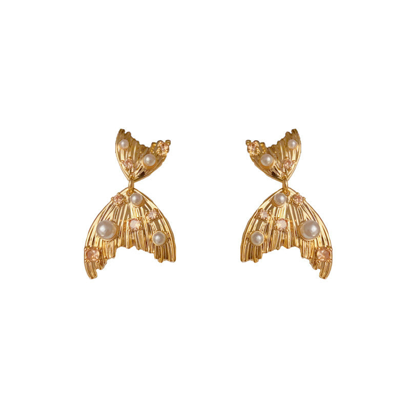 Rhinestone Pearl Fishtail Earrings Cn527