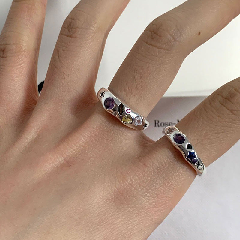 Rainbow Color Zircon Ring Opening Adjustable Ring Cn0304