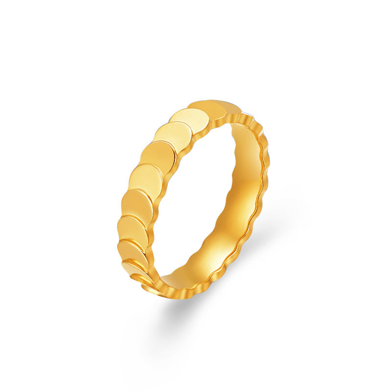 18K Gold Fish Scale Small round Ring Cn0113