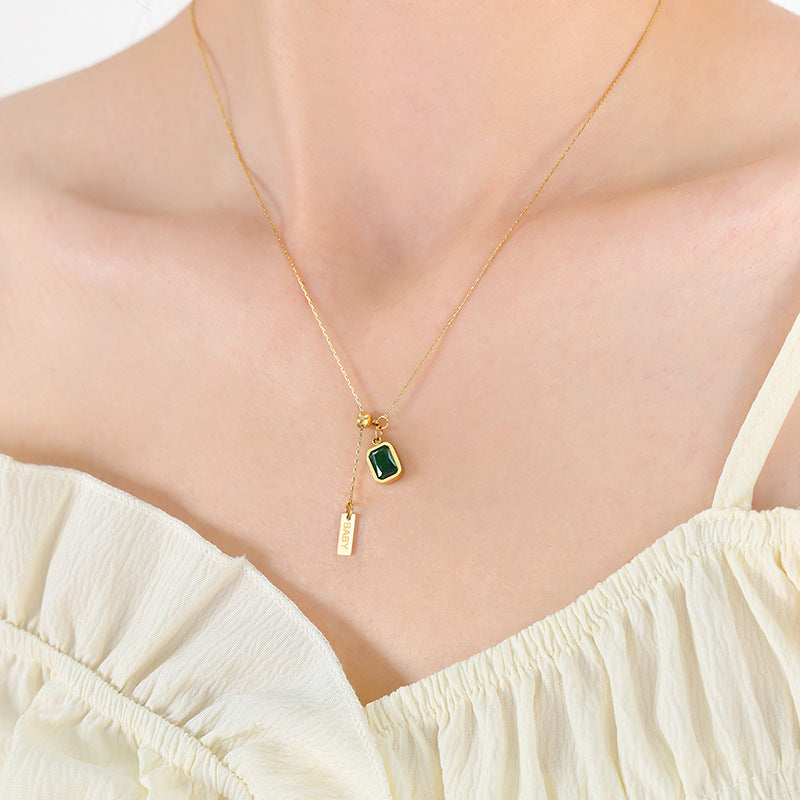 Emerald Zircon Tassel English Letter Simplicity Necklace Cn0303