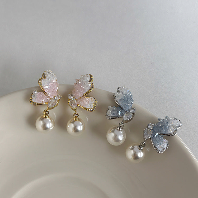 Zircon Pearl Crystal Butterfly Studs Cn362