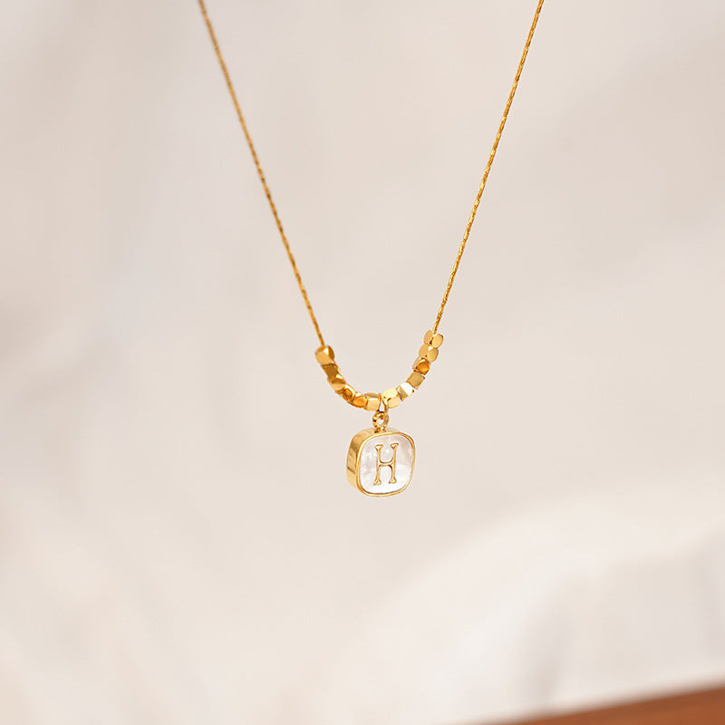 Small Square Fritillary H Letter Pendant Titanium Steel Necklace Cn0279