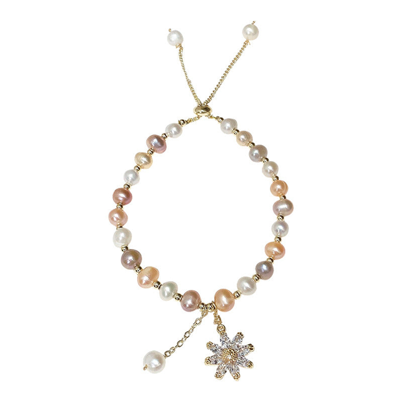 Gold Plated Ethnic Style Diamond Pearl Flower Bracelet Cn539