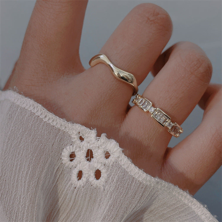 Irregular Wave Ring Ornament Set Gold-Plated Micro Inlaid Zircon Open Ring Cn475