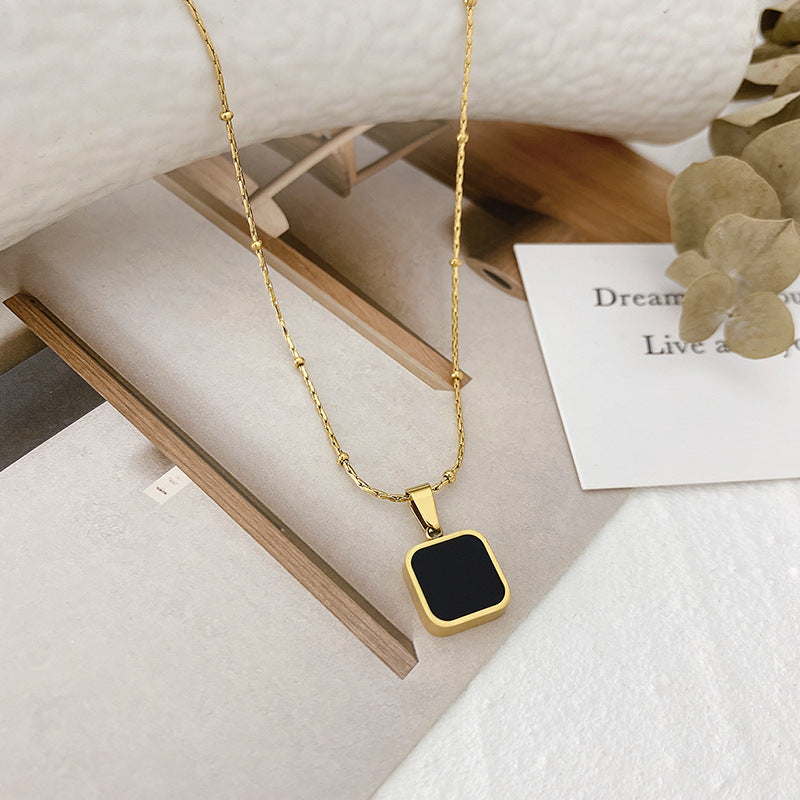 Black Dark Geometric Square Necklace Cn0251