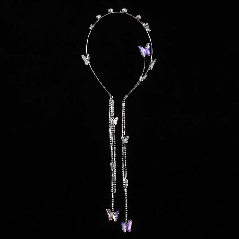 Crystal Butterfly Rhinestone Tassel Headband Cn0244