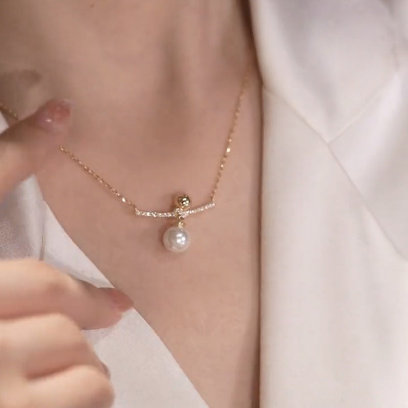 Simple Personality Unique Pearl Necklace Detachable Small Copper Beads Clavicle Chain Cn471