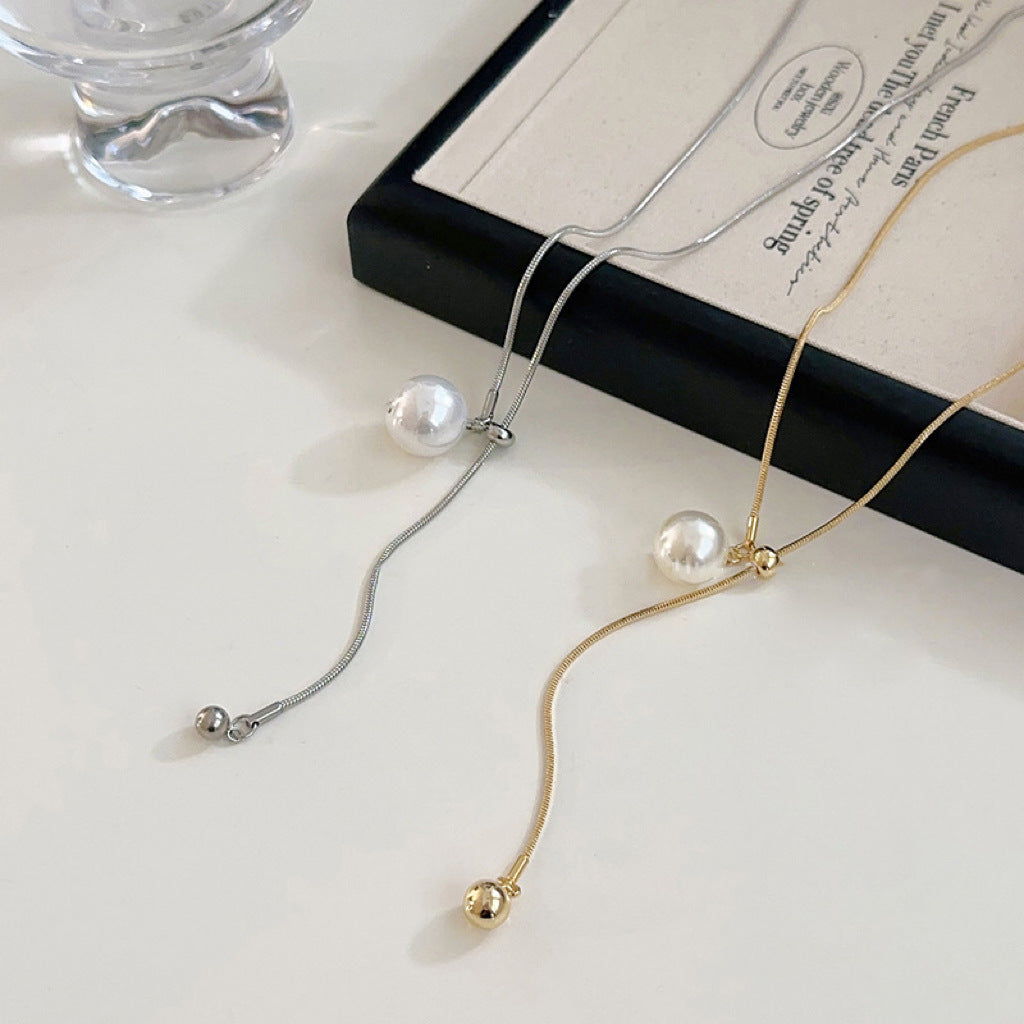 Simple Pull-out Pearl Long Necklace Cn564