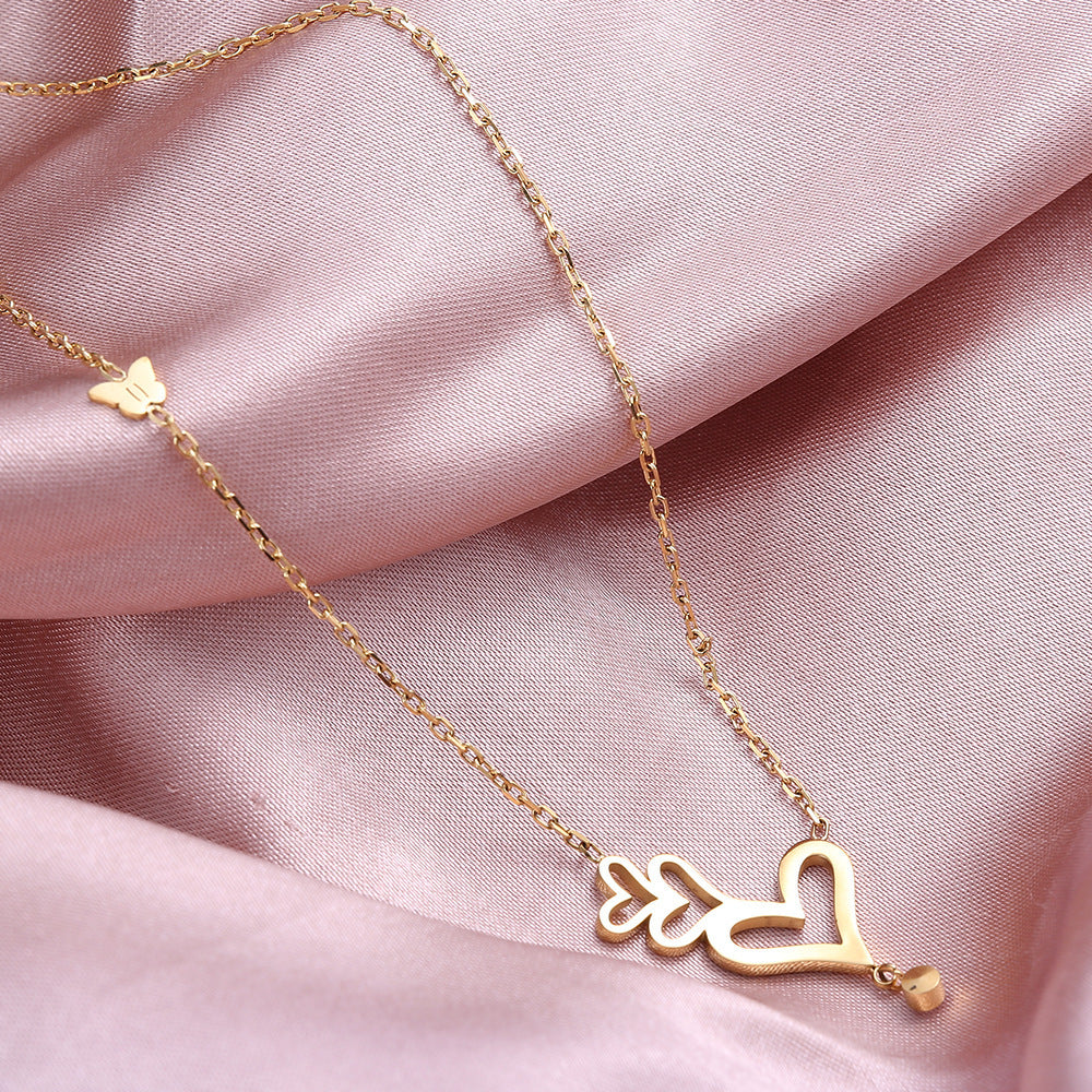 Double Love Buckle Light Luxury Non-Fading Gold Stainless Steel Clavicle Necklace Cn563