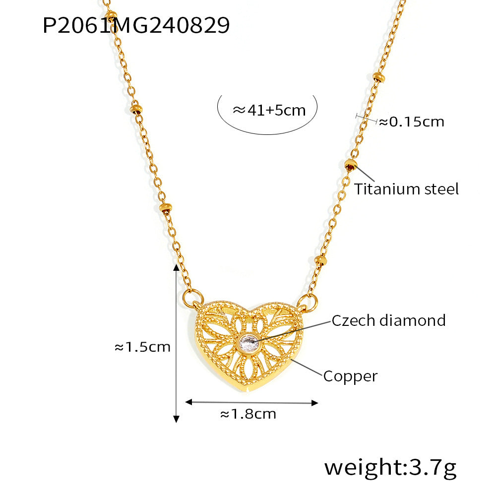 European and American retro sweet double-layer stacked peach heart necklace environmentally friendly copper plating PVD vacuum plating trendy jewelry
