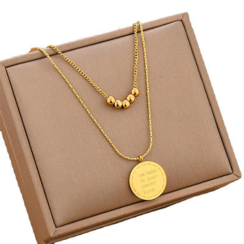 Double-Layer Titanium Steel Necklace round Bead Pendant Cn0287