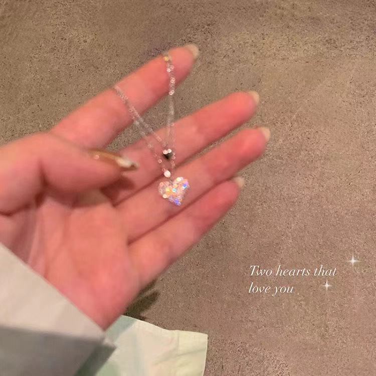 Heart-Shaped Necklace Heart-Shaped Clavicle Chain Shiny Crystal Necklace Cn452